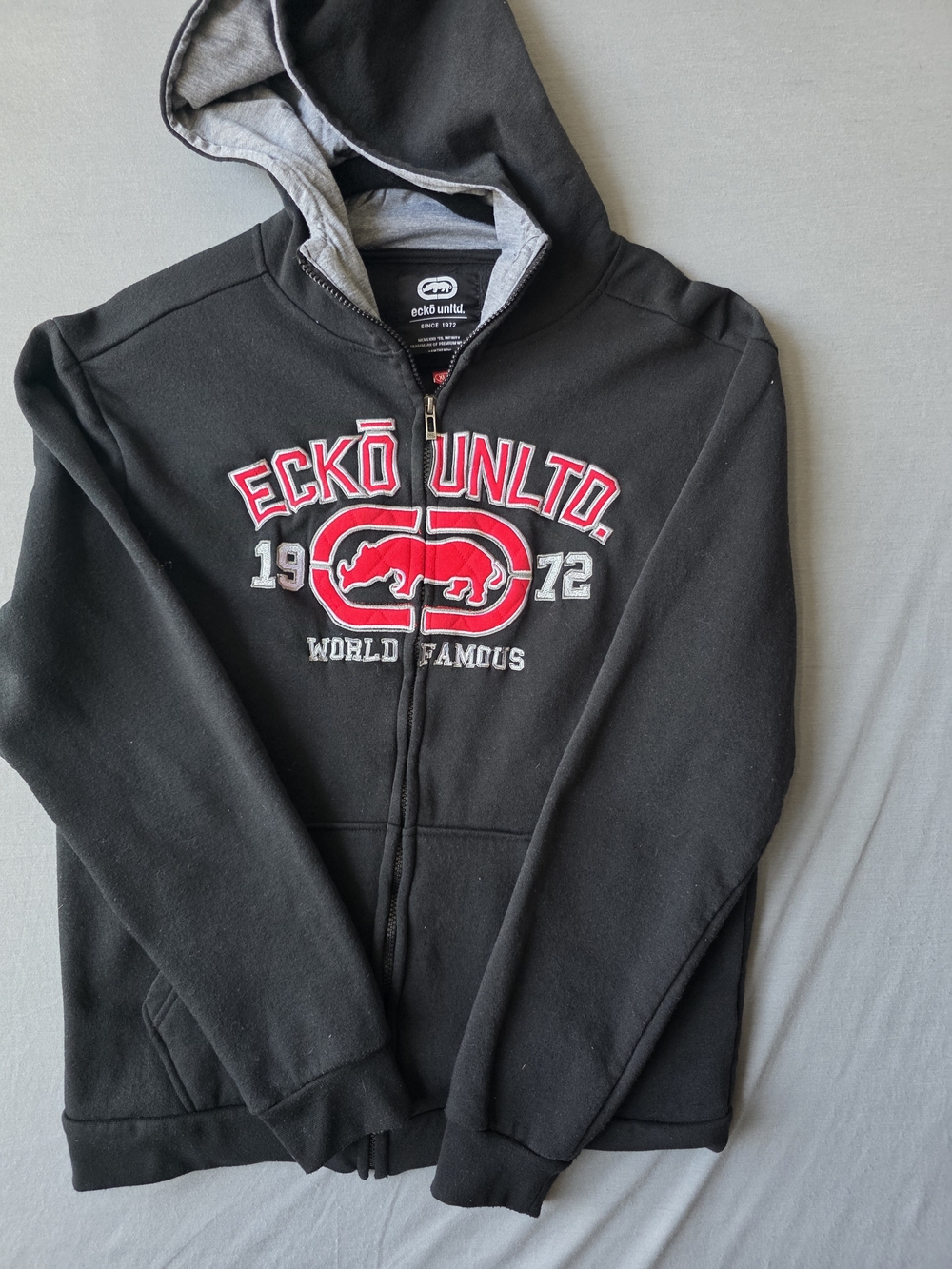Ecko Unltd Men’s XL Black Full Zip Hoodie Spellout Logo Y2K Streetwear Hip Hop